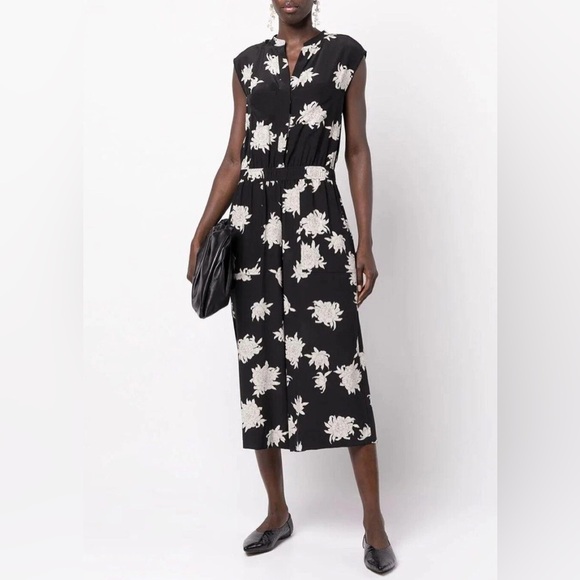 Vince Silk Floral Jumpsuit Black White Chrysanthemum Print Size M - Picture 4 of 12